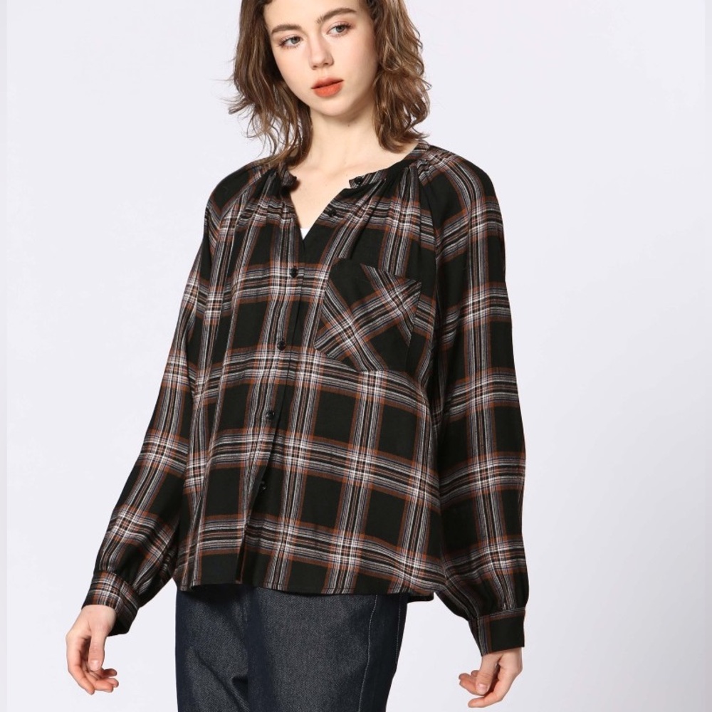 NWT Plaid Button-Up Women's Top-See U Soon, 100% Rayon